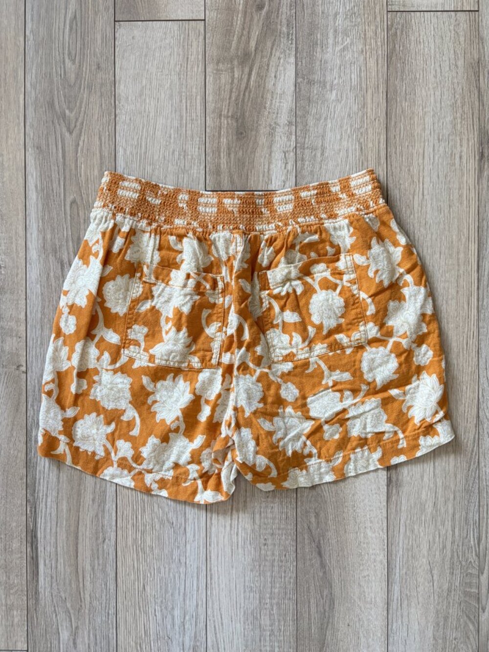 Briggs Linen Blend Floral High Waist Pull On Shorts Orange Womens Medium Boho - Picture 9 of 11